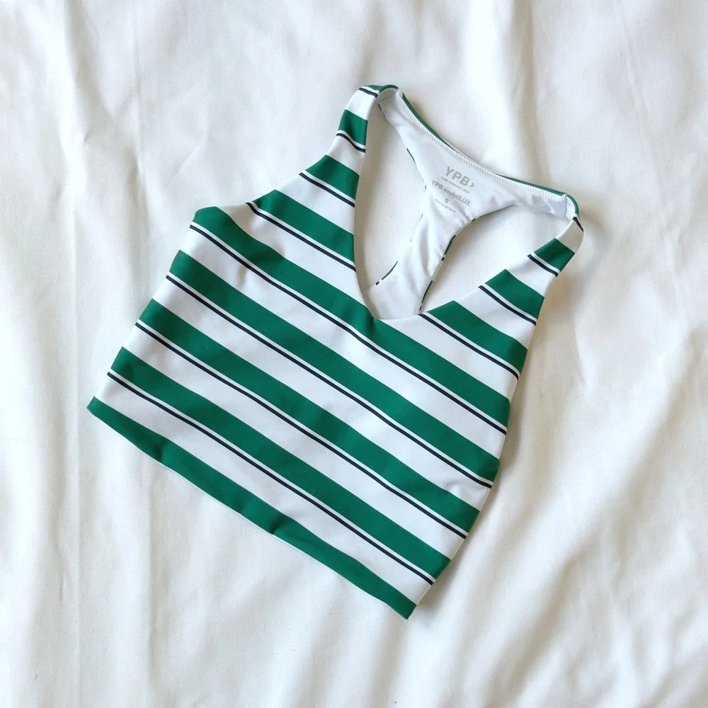 YPB Abercrombie sculptLUX Sports Bra Women's Size S Green Striped Preppy